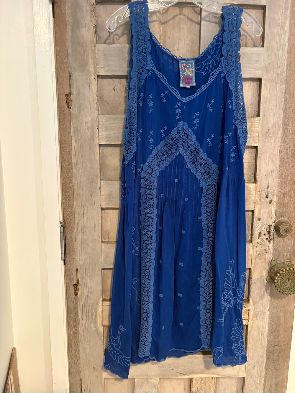 Blue Sleeveless Sundress lace and embroidered Johnny was flying crane Xl